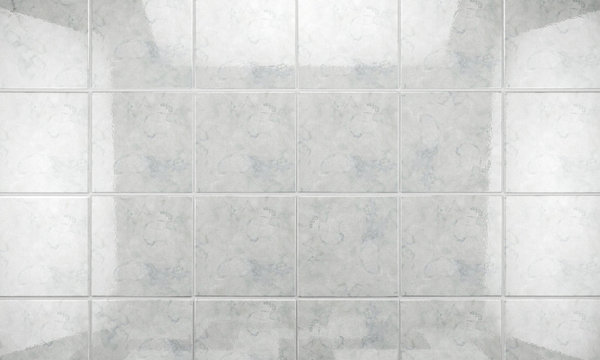 Fondo de baldosas limpias y brillantes blancas en el baño.Concepto de limpieza e higiene en el hogar.