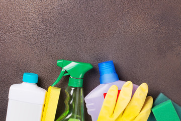 House cleaning product on gray background.