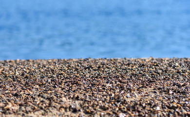 Stony coast. Pebbles. Beach