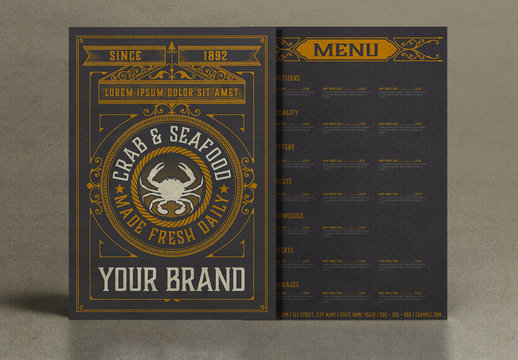 Vintage Restaurant Menu Layout with Gold Ornaments