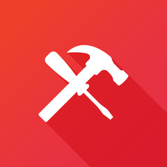 Hammer screwdriver icon. Tools icon. Flat icon with long shadow