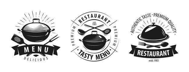 Restaurant, cafe logo or label. Emblems for menu design. Vector illustration