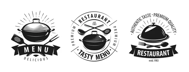 Tuinposter Restaurant, cafe logo or label. Emblems for menu design. Vector illustration © ~ Bitter ~