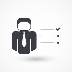 Businessman tasks items list icon. Checking mark checklist marker isolated