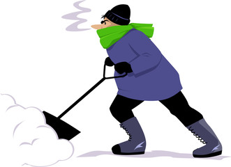 Man shoveling snow, isolated on white, EPS 8 vector illustration