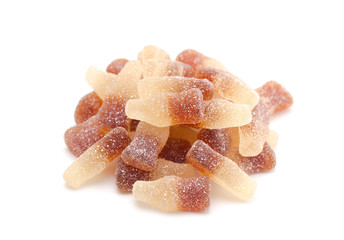 Sweet and Sour Gummy Cola Bottles on a White Background