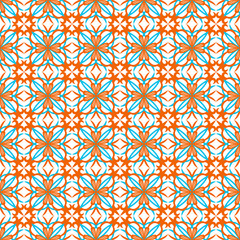 Ornament seamless vector pattern. Blue and red orange print for textile