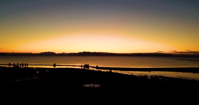 4K Drone Sunrise over Iliamna Lake Alaska.