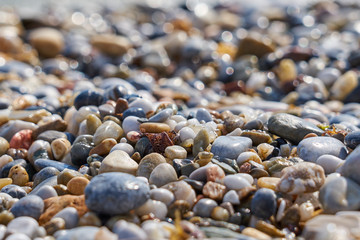  Stone heart. Pebbles on the beach as a natural background.  