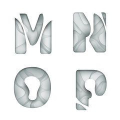 Paper cut letter M N O P isolated on white background. Modern 3d design for advertising, branding greeting card, cover, poster, banner. Clear character of alphabet font. Vector illustration.