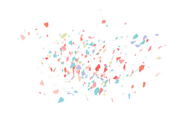 The explosion of multi-colored fragments. Vector colorful pieces of shards of confetti