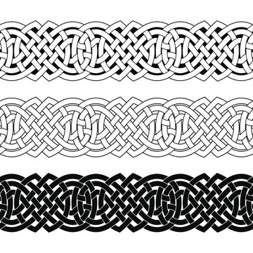 Set of Seamless Celtic national ornament interlaced ribbon isolated on white background. Element for graphic design.