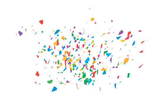 The explosion of multi-colored fragments. Vector colorful pieces of shards of confetti