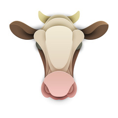 Cow in trendy paper cut craft graphic style. Cartoon farm animal. Modern design for advertising, branding greeting card, cover, poster, banner. Vector illustration.