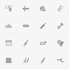 Auto Parts line icon set with auto part, rear view mirror and shock absorber