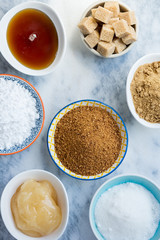 Different Kinds of Sugar and Sweeteners in the Bowls