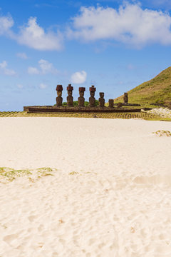 Moai at Anakena beach, Easter Island, Polynesia, Chile