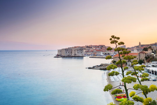 Sunset over Banya beach, Dubrovnik, Croatia