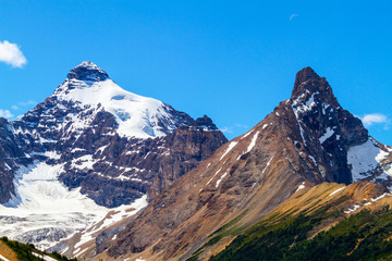 Mt Athabasca and Hilda Peak in the Canadian Rockies on the Icefields Parkway in Jasper National Park, Alberta, Canada
