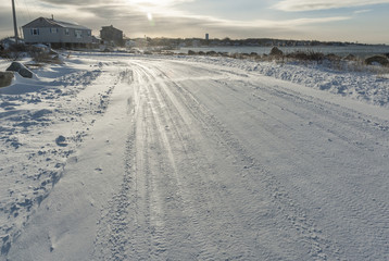 Icy road after snowstorm