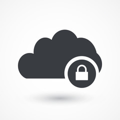 Secure Cloud Technology. Cloud and padlock. Protected cloud computing service concept. Illustration of protected computer server