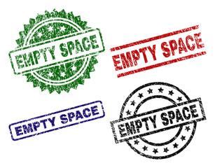 EMPTY SPACE seal prints with corroded texture. Black, green,red,blue vector rubber prints of EMPTY SPACE label with scratched texture. Rubber seals with circle, rectangle, medal shapes.