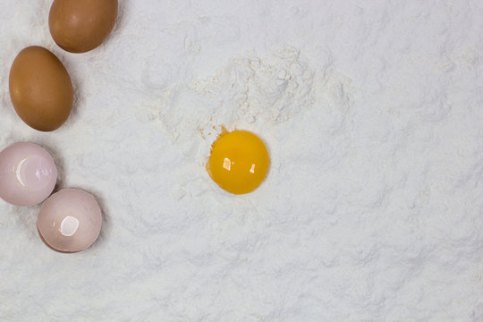 White flour and eggs.
