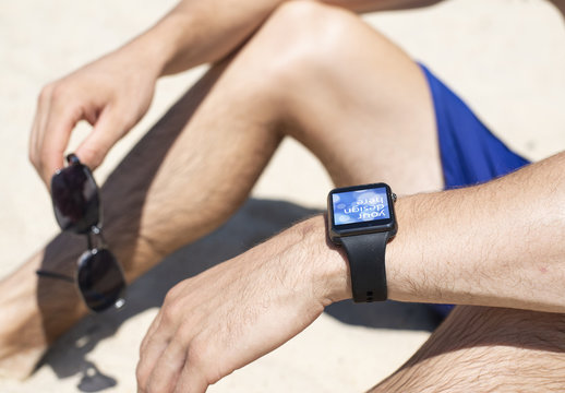Smartwatch application design beach setting Mockup