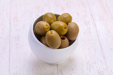 Pickled olives in the bowl