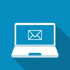 Laptop and mail illustration design over a blue background