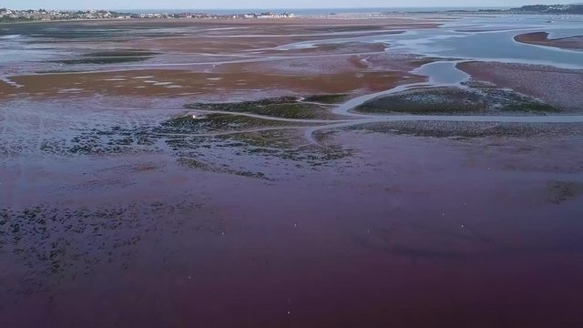 Red and brown seabed. Lympstone, England. Beautiful aerial.