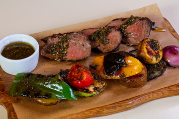 Grilled beef and vegetables