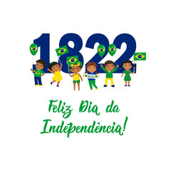 Fototapeta premium Brazil Independence Day greeting card. text in portuguese: Happy Independence Day, 1822. Vector illustration. Design concept banner, card.