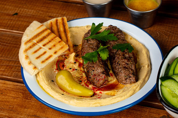 Delicious hummus with kebab