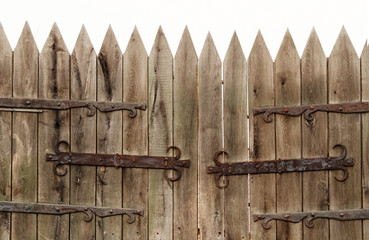 old gate, wooden palisade, medieval fence made of wood