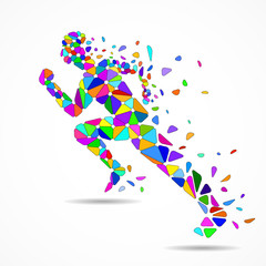Abstract running man from colorful triangles, polygonal geometric design, vector illustration, eps 10