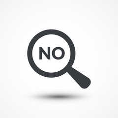 Magnifying glass with word NO on white background