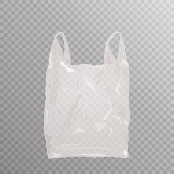 Vector realistic plastic bag on transparent bakground. Empty white shopping bag