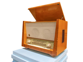 Vintage wooden radiogram isolated on whitebackground