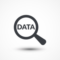 Magnifying glass with word data on white background