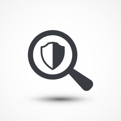 Magnifying glass with shield icon on white background