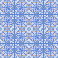Seamless background with tilework, blue tale wallpaper, azulejo vector illustration