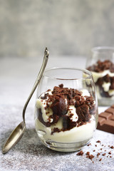 No baked chocolate cheesecake or trifle in a glass.