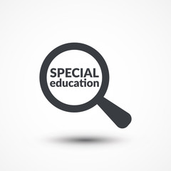 Magnifying glass with words special education on white background