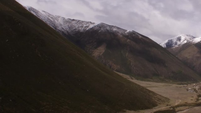Timelapse pan right of valley landscape Tibet