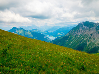 Summer landscape of Switzerland mountain nature at Rochers-de-Naye