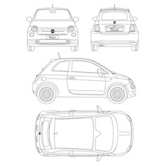 Fiat 500 car blueptint vector technical drawing - obrazy, fototapety, plakaty