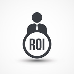 Human flat icon with word ROI return on investment