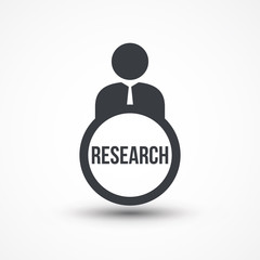 Business person with text RESEARCH flat icon