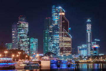 night cityscape Moscow City